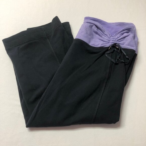 Lululemon Black & Lilac Cropped Leggings Side‎ Cinch Ties Size 8/10 - Picture 1 of 7